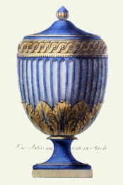 print of blue classical urn