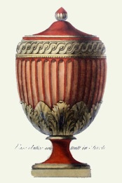 print of red classical urn