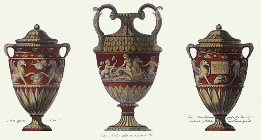 classical urns print, red