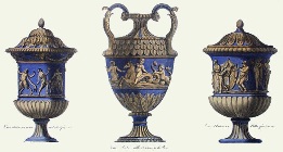 print of blue classical vases