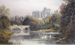 Alnwick Castle, hand coloured etching