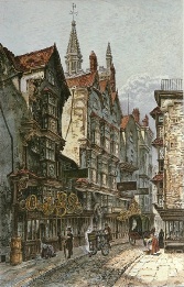 hand coloured etching of Bristol street