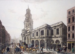 Royal Exchange, london, hand coloured print