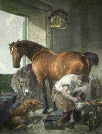 Shoeing, blacksmith, after landseer