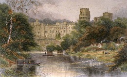 large hand colored print of Warwick Castle