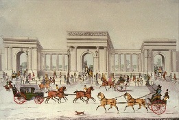 hand coloured print of Hyde Park Corner