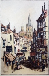 Old Christmas Steps, Bristol, hand coloured print