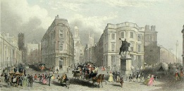 hand colored print of Bank of England & Royal Exchange