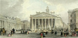 hand colored print of Bank of England & Royal Exchange