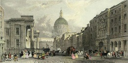 hand colored print of Post Office & St Paul's, London