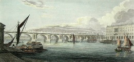 hand colored print of Waterloo Bridge, london