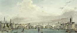 hand colored print of London Bridge