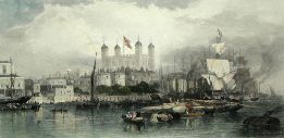 hand colored print of Tower of London