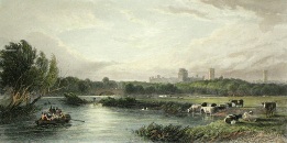 hand colored print of Warwick Castle