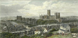 hand coloured etching, Durham