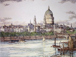 hand coloured print of St. Pauls Cathedral