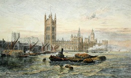 large hand coloured print of Westminster