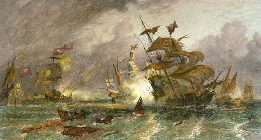 spanish armada off gravelines, on fire