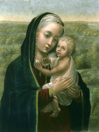 Madonna and Child, hand colored etching