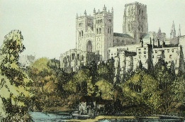 hand coloured print of Durham