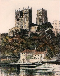 hand coloured print of Durham