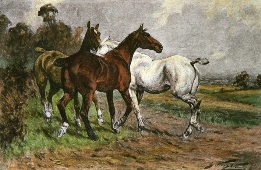 Hunters at Grass, hand colored print
