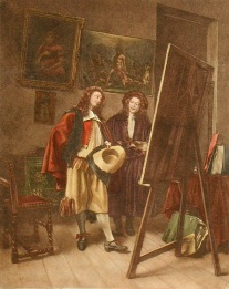 etching of painter at work