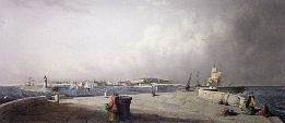 hand coloured etching of Ramsgate Harbour, kent