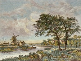 Mill in Norfolk, hand coloured print