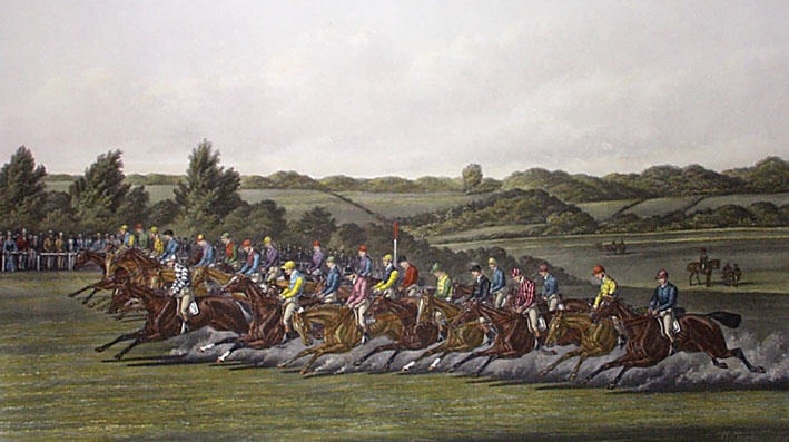 Horse Racing pictures - hand colored prints