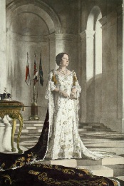 Queen Elizabeth, Queen Mother, hand coloured etching