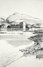 etching of Loch Awe & Kilchum Castle