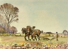 Decorative Prints of Rural Scenes, hand colored etchings and engravings