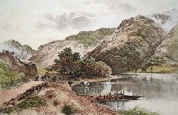 hand colored print of scottish loch