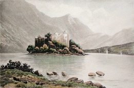 decorative etching of Kilchurn Castle, Loch Awe